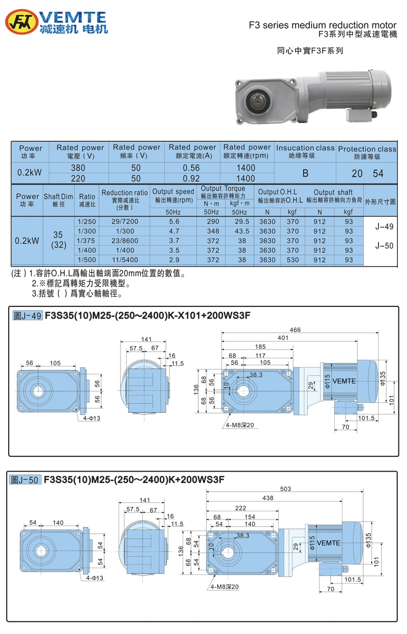 標準型大速比帶電機0.2KW-實心軸