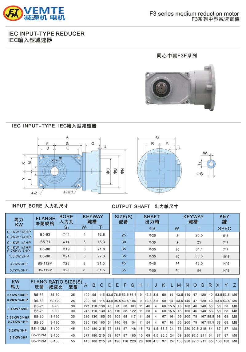 標準型法蘭入軸出通用款0.1-3.7KW